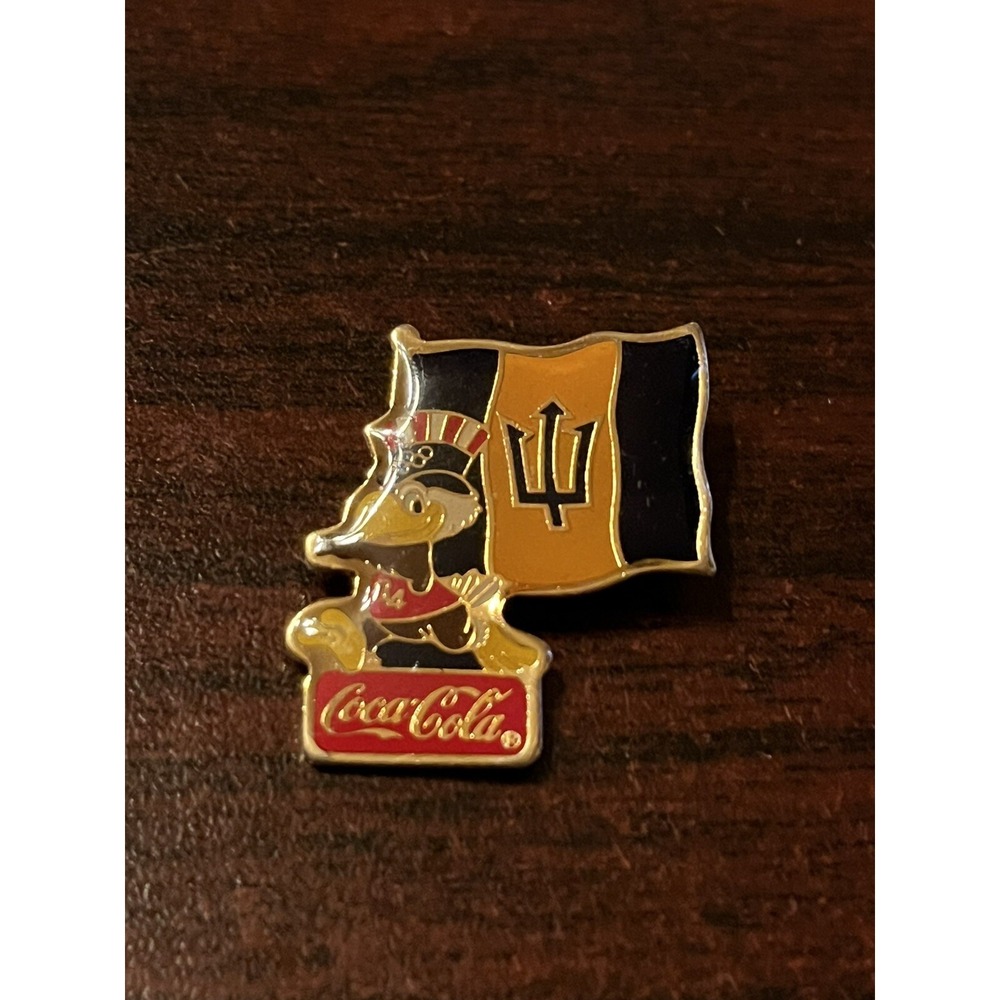 Vintage 1984 Los Angeles Olympics Coca Cola Sam Eagle Barbados Flag‎ Lapel Pin
